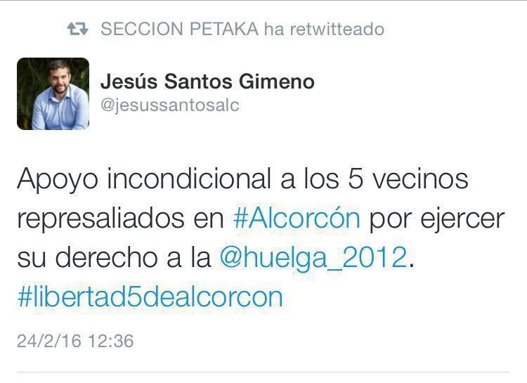 El PP exige la dimisión del portavoz de Ganar Alcorcón por apoyar a radicales que presuntamente agreden a policías