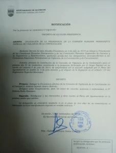 COMUNICADO SOBRE LA PRESIDENCIA DE LA COMISIÓN DE VIGILANCIA DE LA CONTRATACIÓN