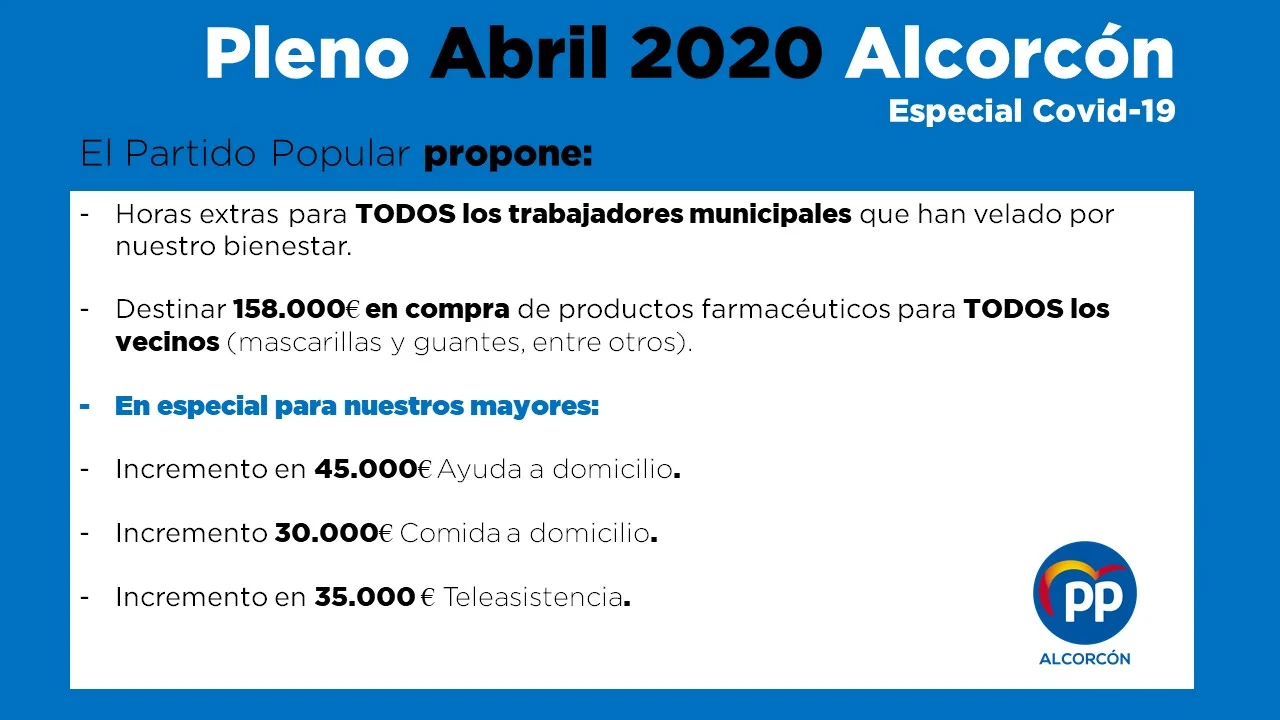 El PP enmienda el presupuesto de la pandemia para favorecer a familias, trabajadores y colectivos vulnerables