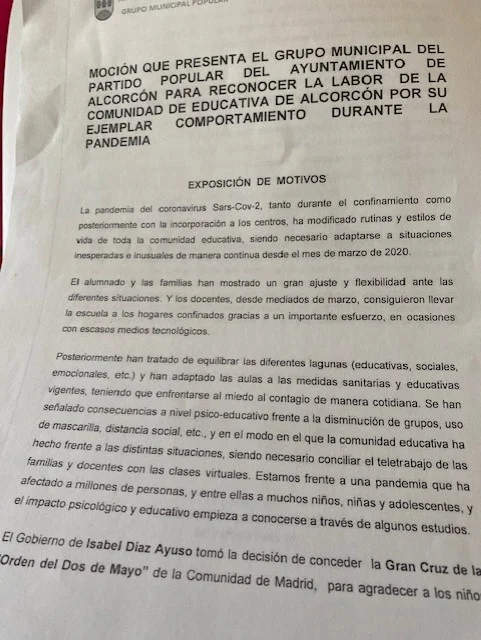 El PP de Alcorcón propone a la comunidad educativa para los premios “Ciudad de Alcorcón”