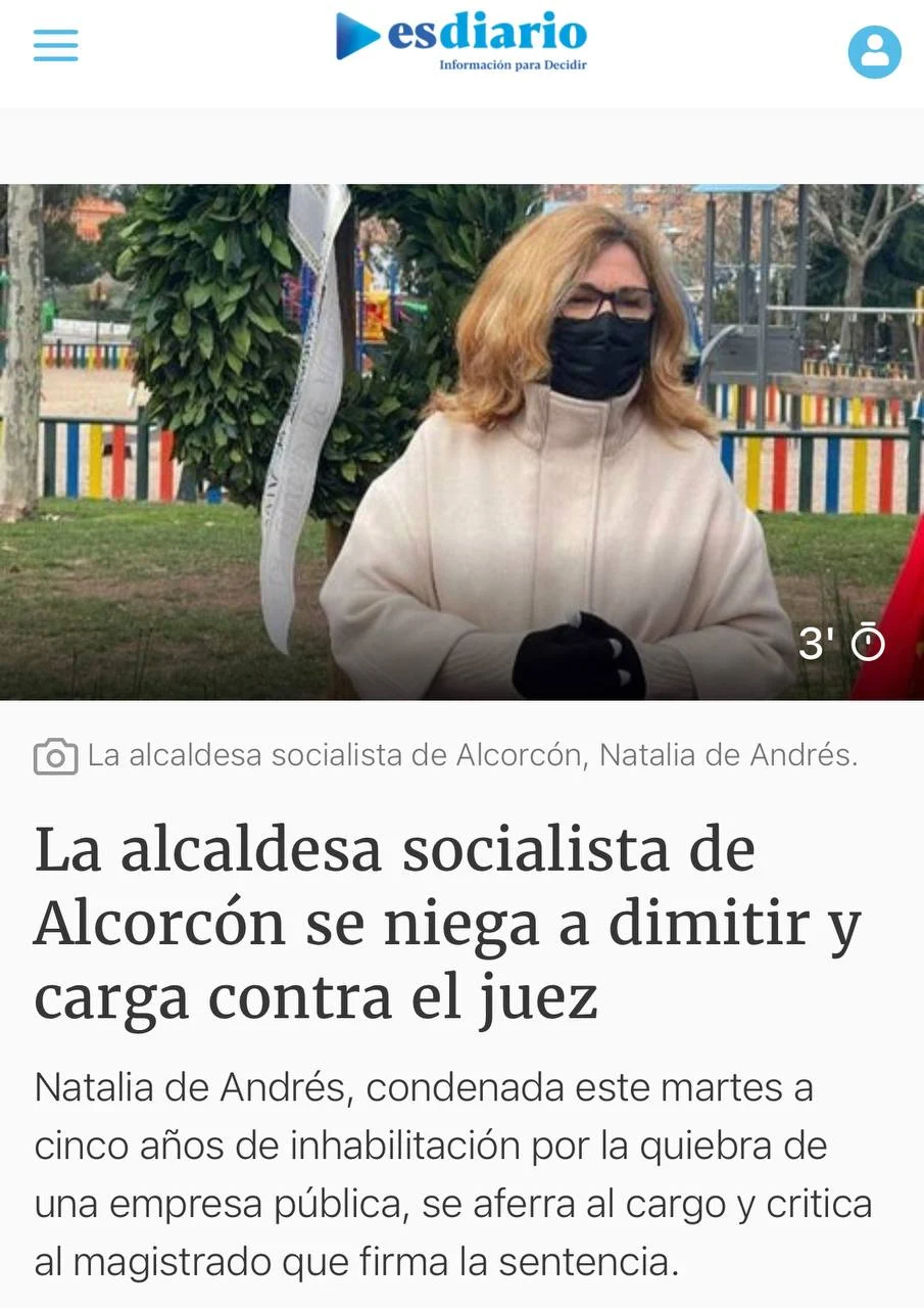 Los populares de Alcorcón exigen conocer todas las actuaciones judiciales sobre la condena de inhabilitación de Natalia de Andrés