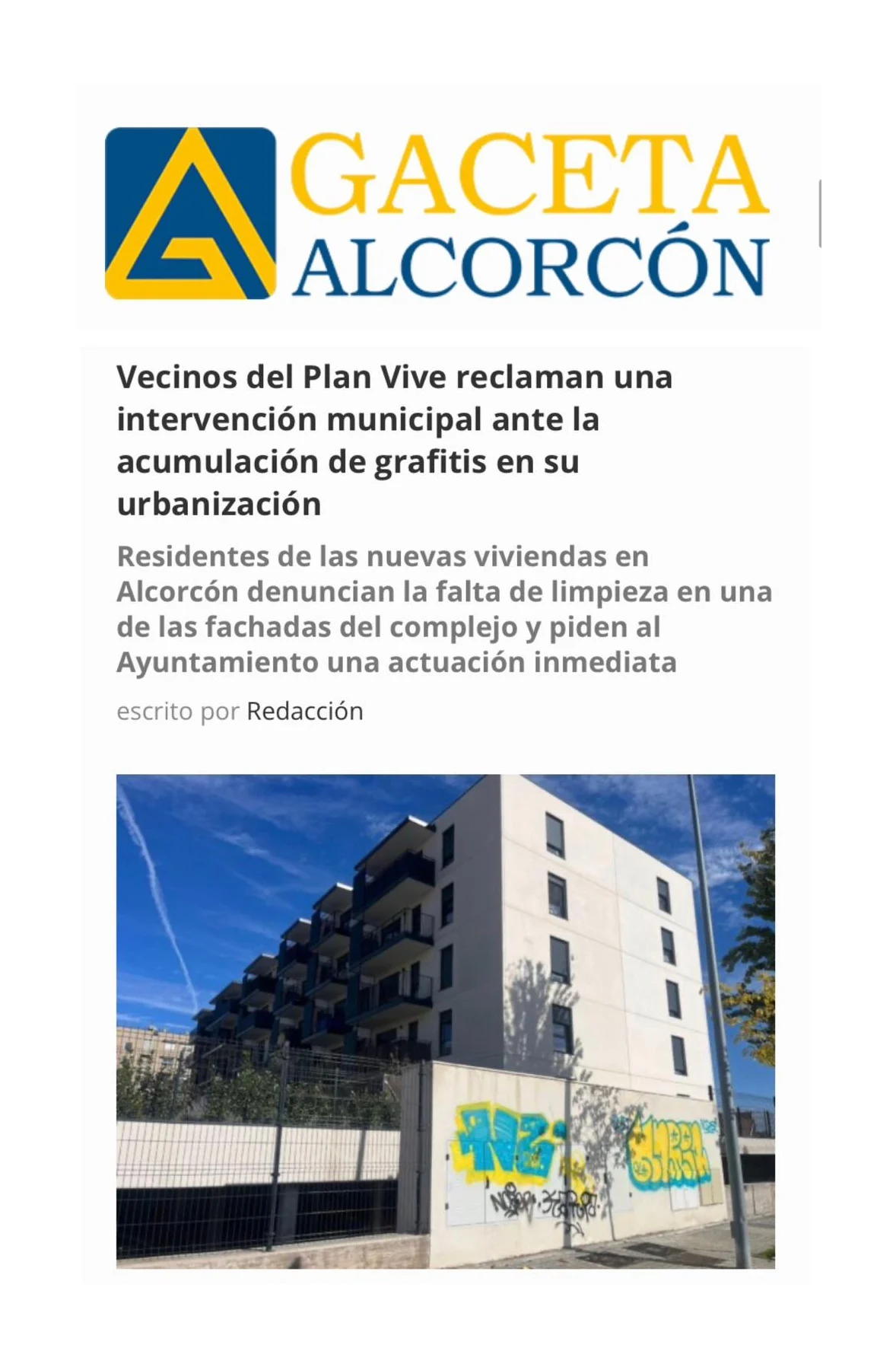 Aparicion en medios: La Gaceta de Alcorcón – 15 Enero 2026