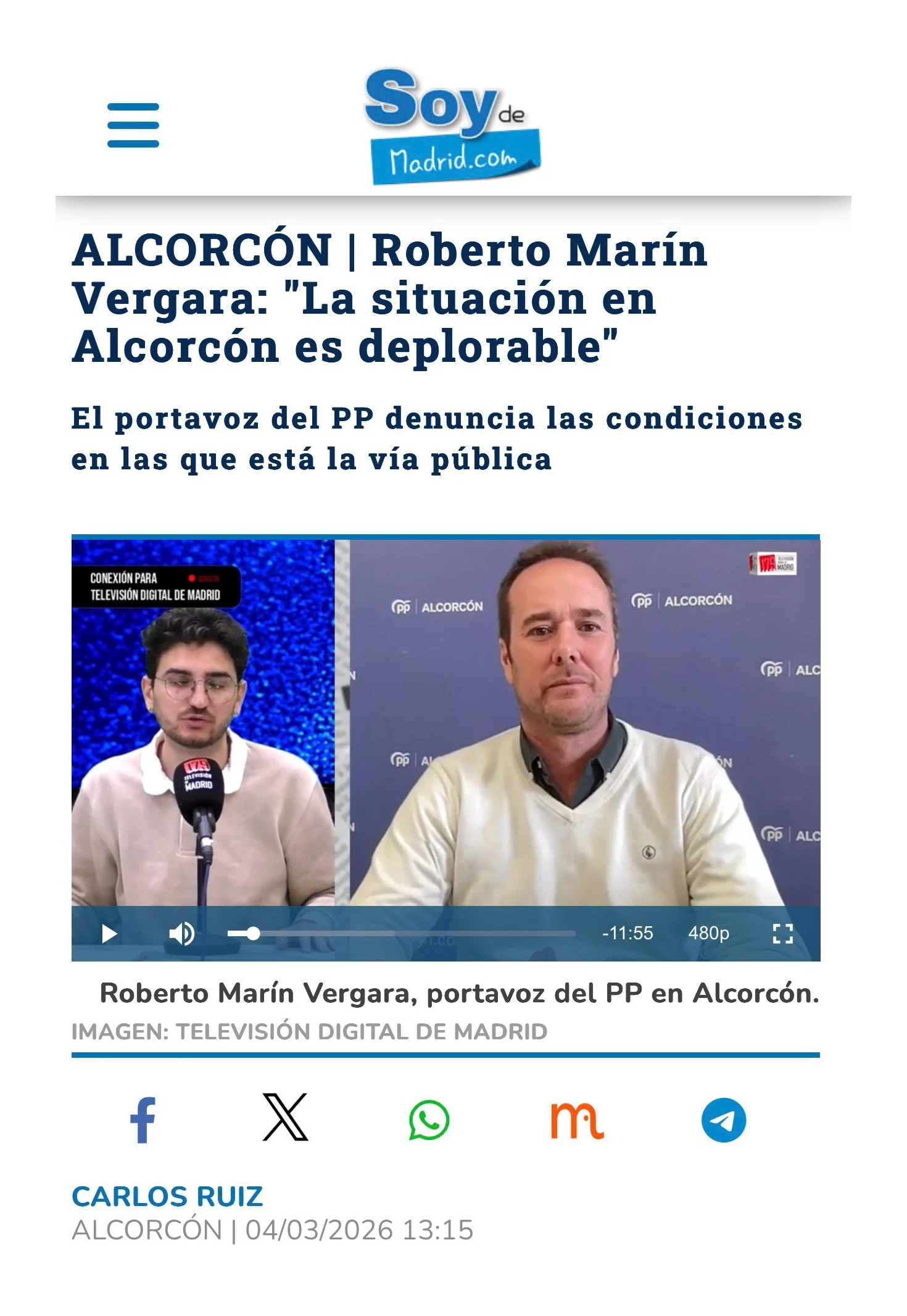 Aparicion en medios: Soy De Madrid – 4 Marzo 2026
