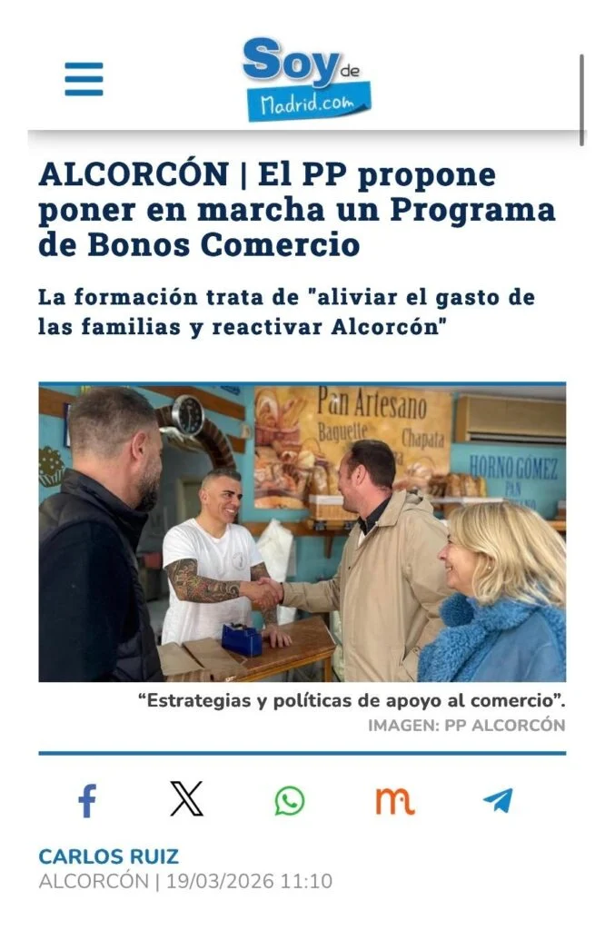 El PP de Alcorcón propone poner en marcha un programa de bonos de comercio