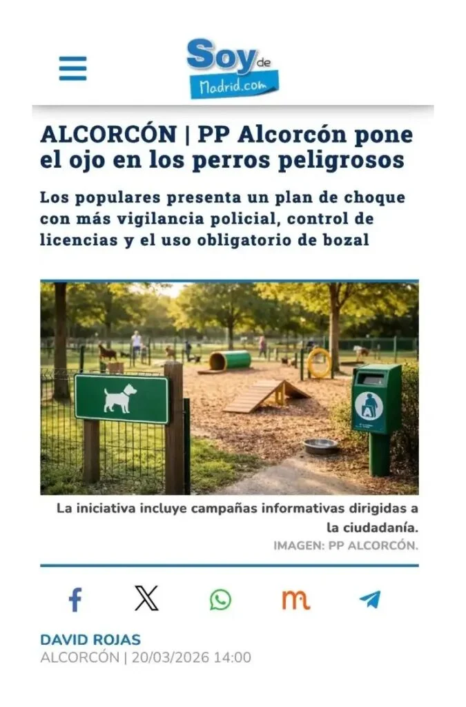 PP Alcorcón pone el ojo en los perros peligrosos con un nuevo plan de seguridad