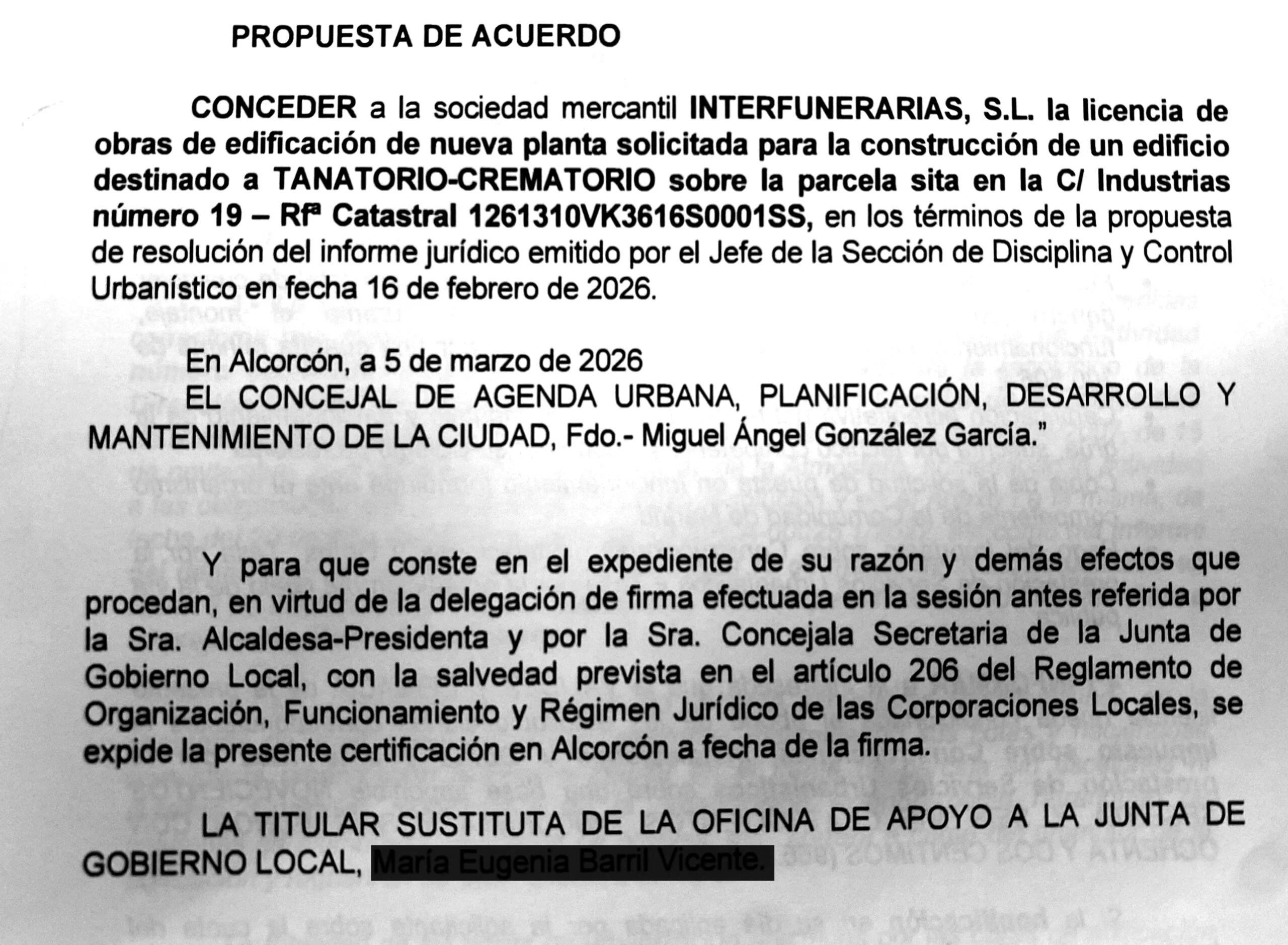 Comunicado del Partido Popular de Alcorcón en relación con el proyecto de Tanatorio-Crematorio en el Polígono Urtinsa